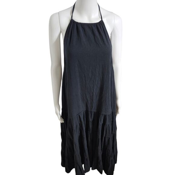 Free People maxi dress tiered halter ruffled boho sleeveless XL black NWOT - Picture 7 of 11